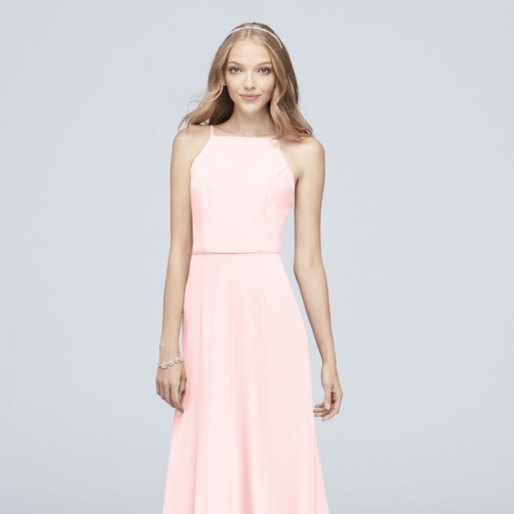 Chiffon High-Neck Pink Prom Dress